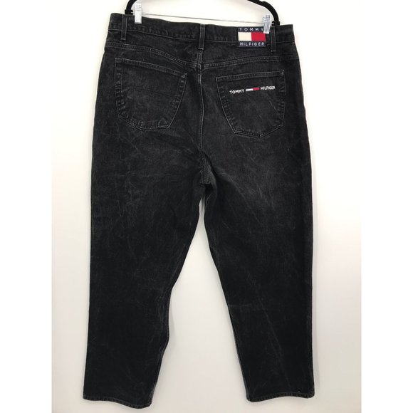 Tommy Hilfiger Y2K Vintage Men's Black Big Flag Relaxed Jeans 42 x 32 - Picture 4 of 6